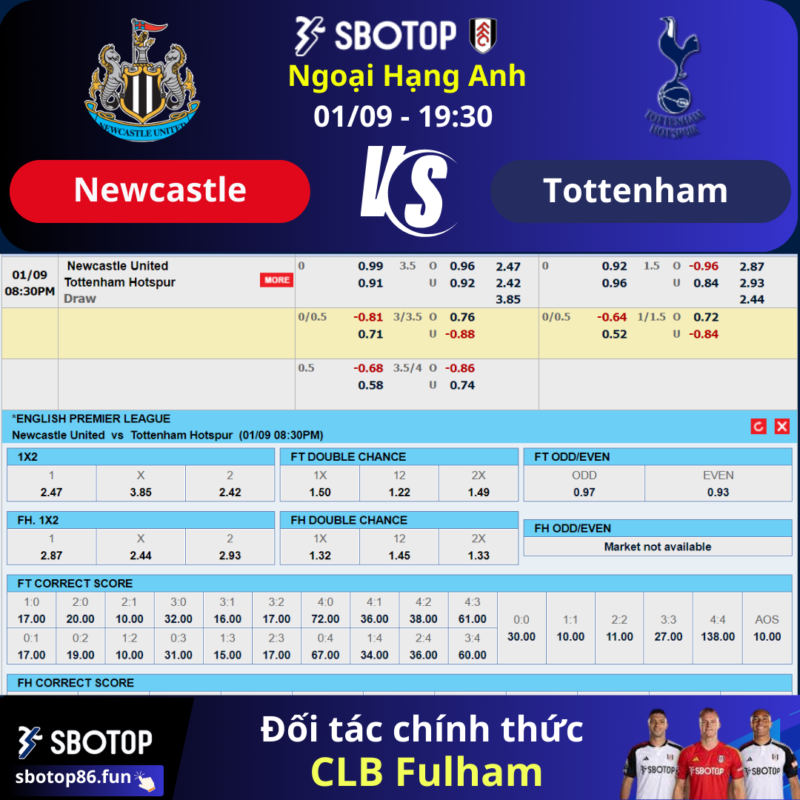 Kèo nhà cái Newcastle United vs Tottenham Hotspur